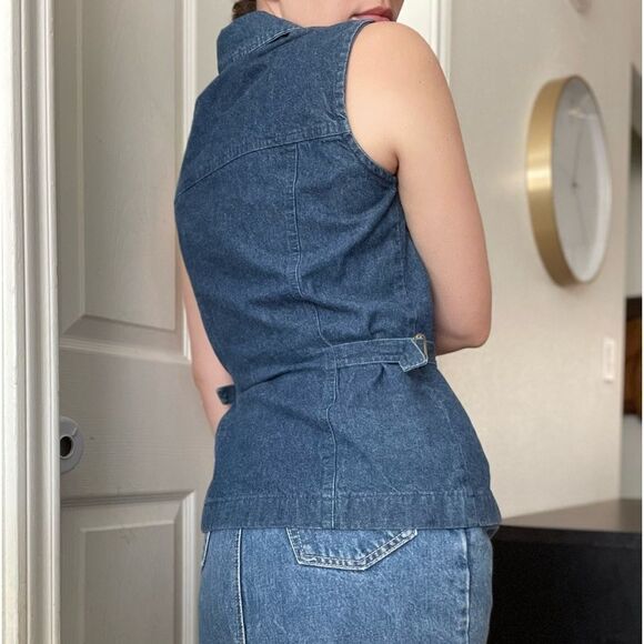 Vintage Denim Sleeveless Denim Zip Up Vest Size Medium Front Pockets Waist Coat - Picture 4 of 6